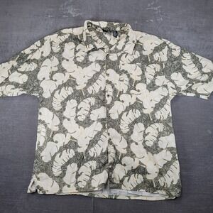 OP Sport Vintage Mens XXL Shirt Green Leaf Print Button‎ Up Short Sleeve Casual